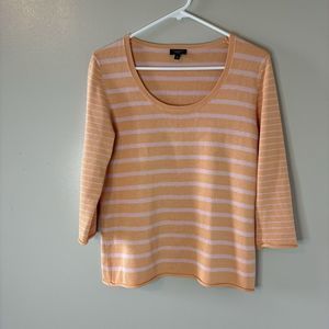 Talbots 3/4 Sleeve Orange Pink Stripe Sweater Silk Blend Pullover Medium…
